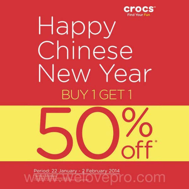โปรโมชั่น Crocs Happy Chinese New Year ซื้อคู่ที่ 2 ในราคาลด 50% (ม.ค.-ก.พ.57)