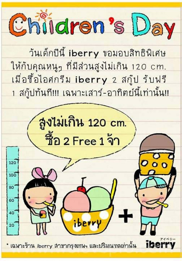 โปรโมชั่น iberry Children’s Day ซื้อไอศกรีม 2 ฟรี 1 (ม.ค.57)