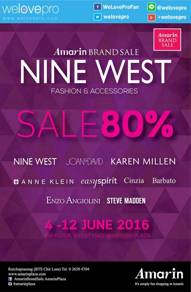 โปรโมชั่น NINE WEST Fashion and Accessories Sale แฟชั่นลด80% ที่ศูนย์การค้าอัมรินทร์ พลาซ่า (มิย.59)